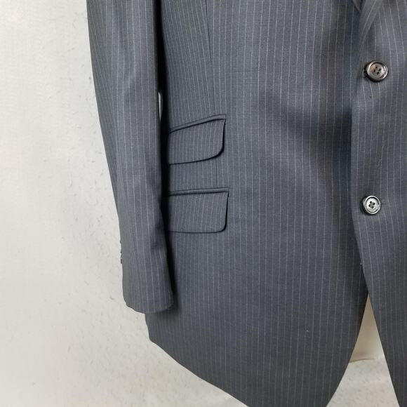 Joseph Abboud Blazer Mens 46S Charcoal Wool Pinstripe Two Button Notch Jacket - Picture 4 of 16